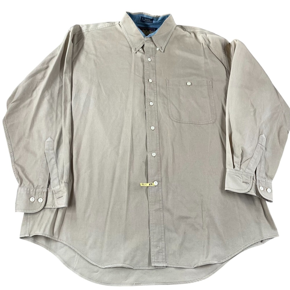 Vintage Chaps Ralph Lauren Long Sleeve Button Up Mens 17 34/35 Shirt Beige Tan